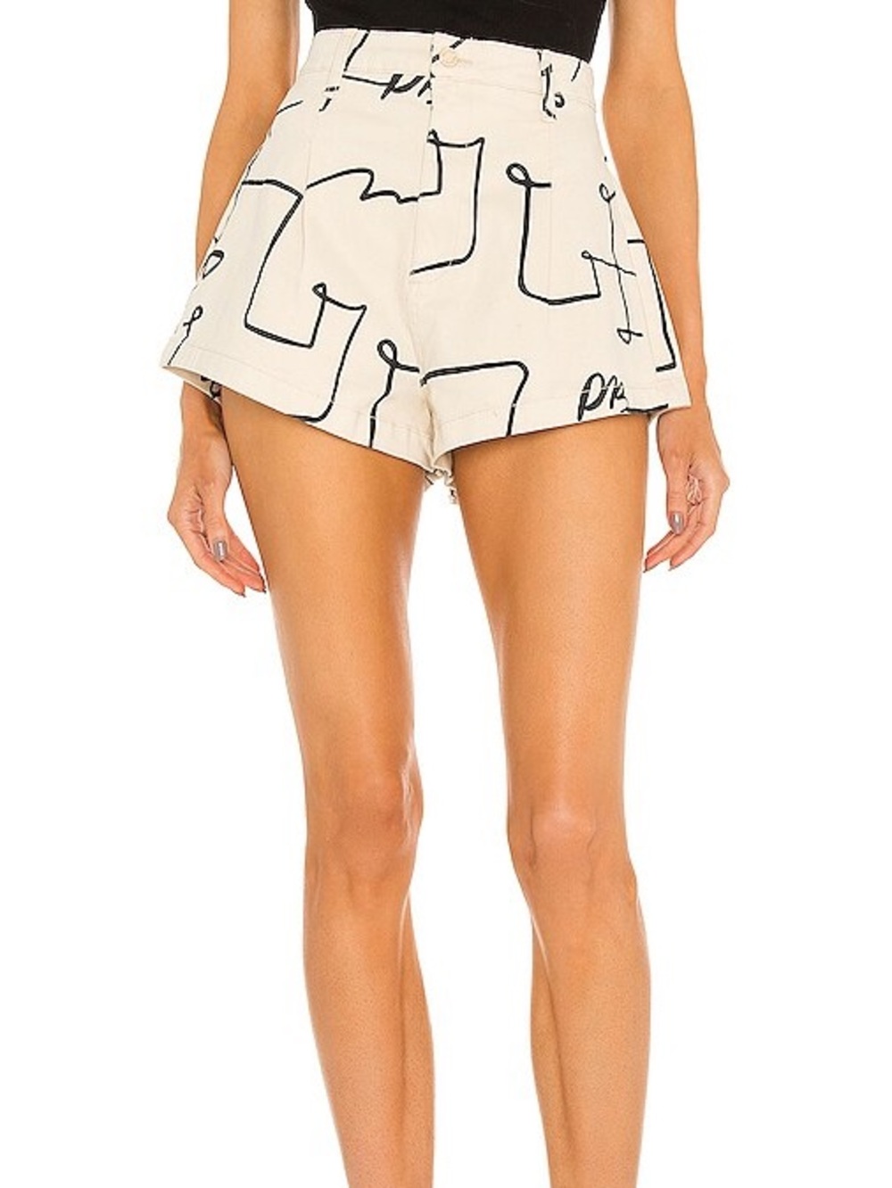 WeWoreWhat Cream Shorts with Black Abstract Print